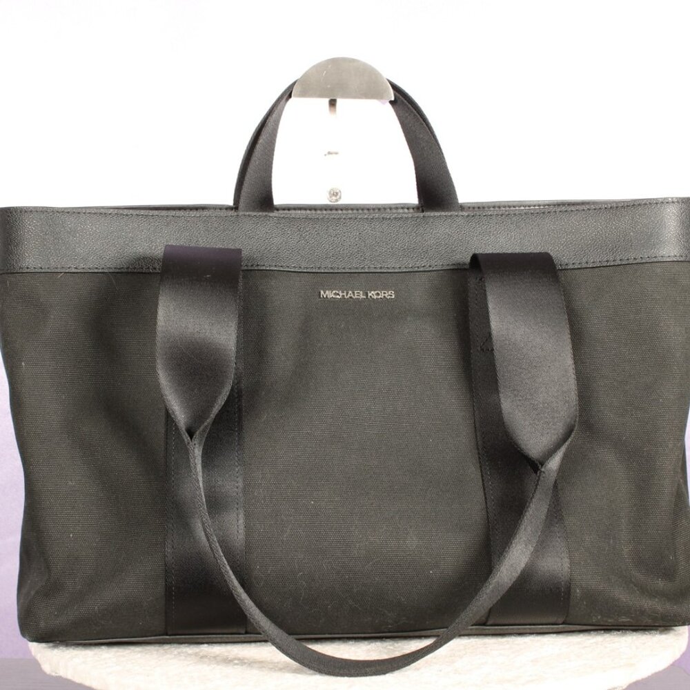 Michael Kors Black Canvas and Leather Laptop Tote